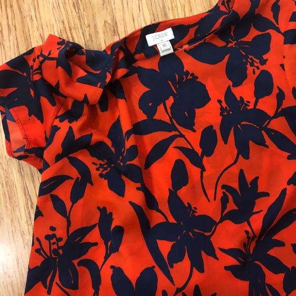 Fun orange and navy shirt tail J Crew blouse - Picture 2 of 3